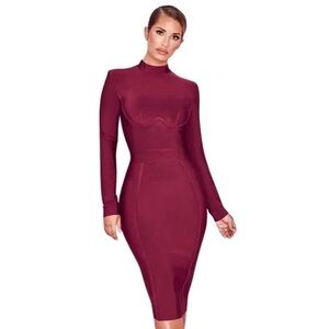 House of CB ‘Ines’ Burgundy Bodycon Underwire Long Sleeve Dress
